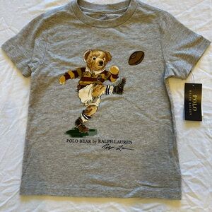 Polo by Ralph Lauren Boys Gray Tee with Rugby Bear Size 5 New with Tags